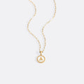 Mother of Pearl Disc Letter Necklace with Paperclip Chain in Gold, 18" + 2" by Seeyoura