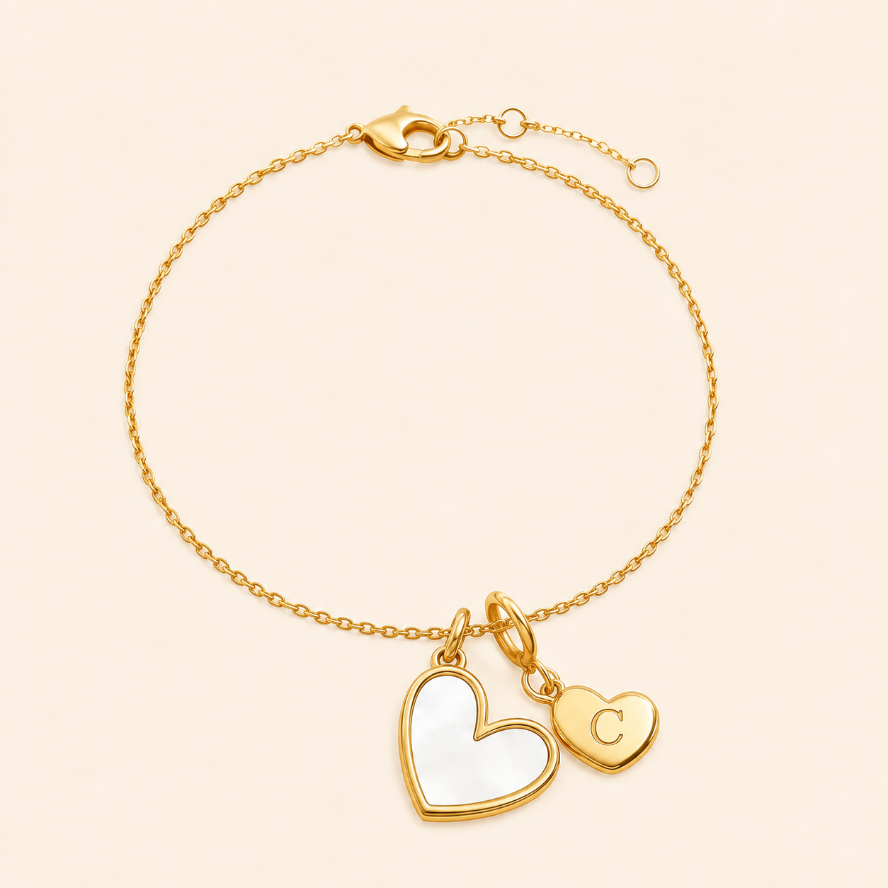 Mother of Pearl Initial Heart Charm Bracelet by Seeyoura