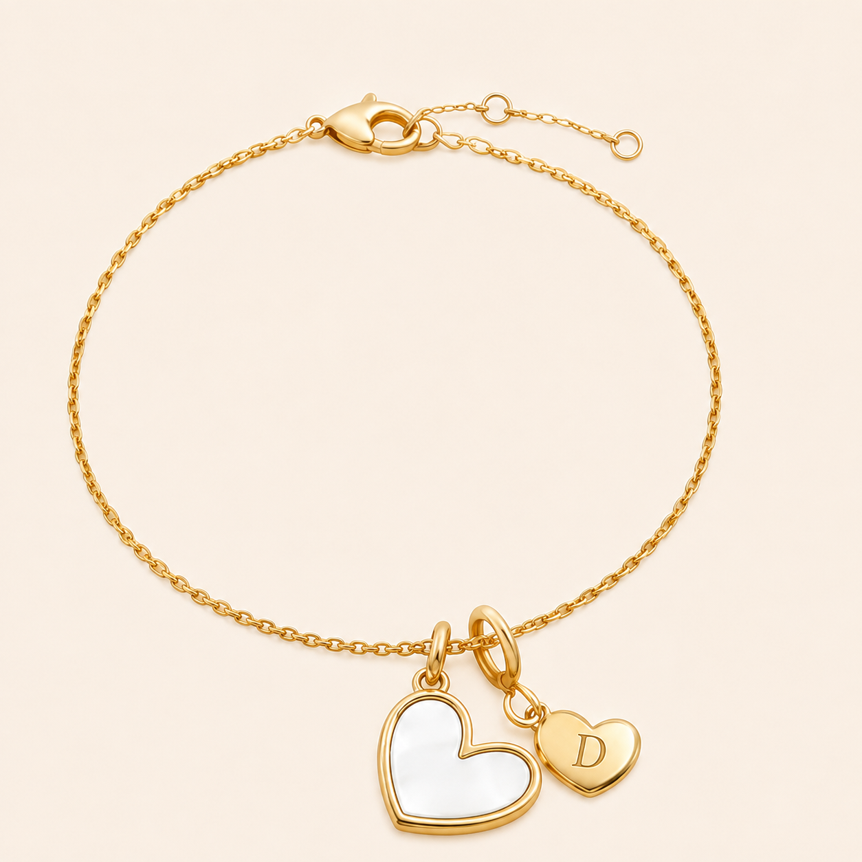 Mother of Pearl Initial Heart Charm Bracelet by Seeyoura