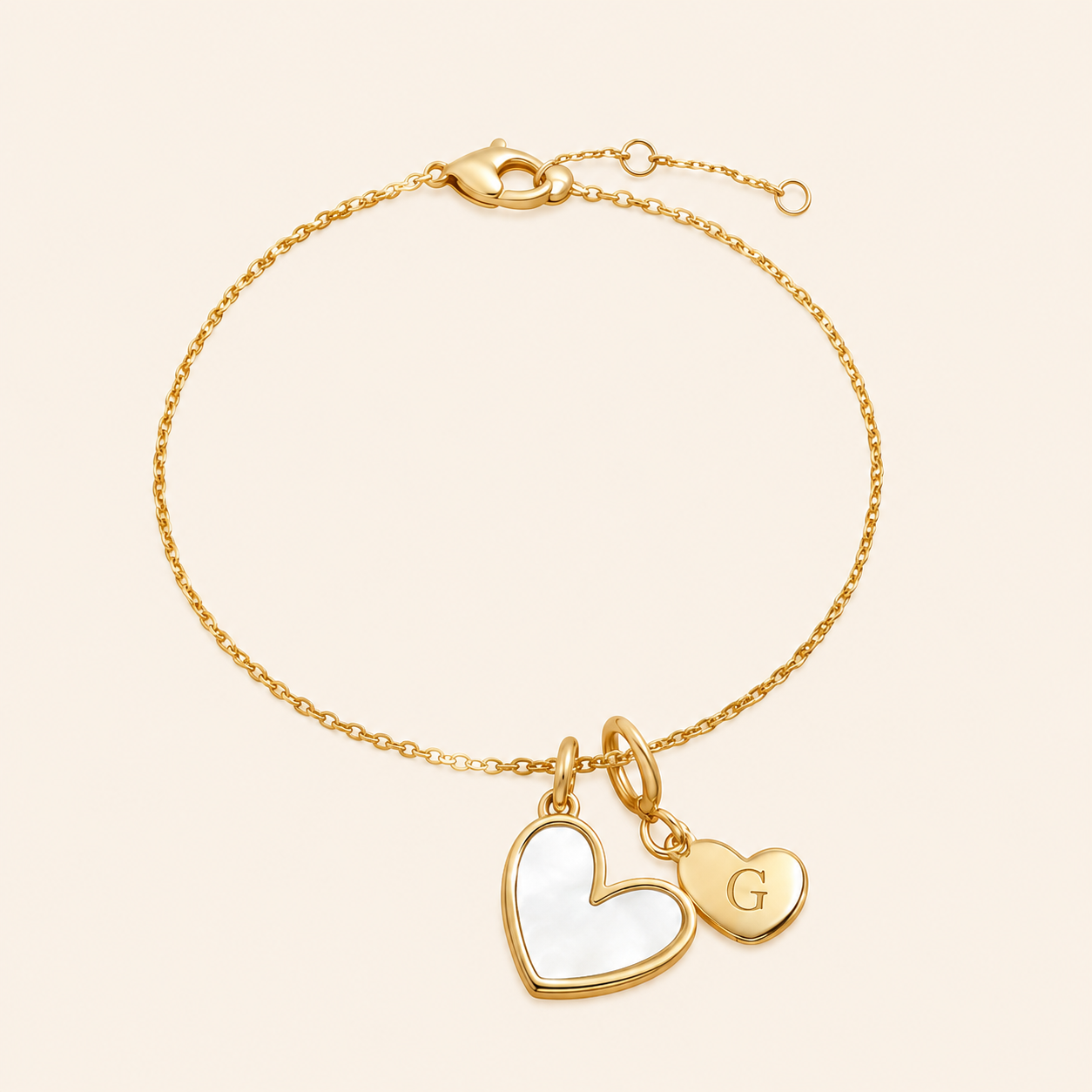 Mother of Pearl Initial Heart Charm Bracelet by Seeyoura
