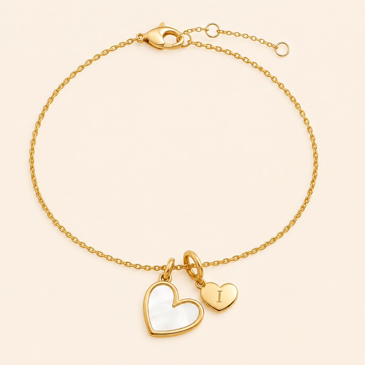 Mother of Pearl Initial Heart Charm Bracelet by Seeyoura