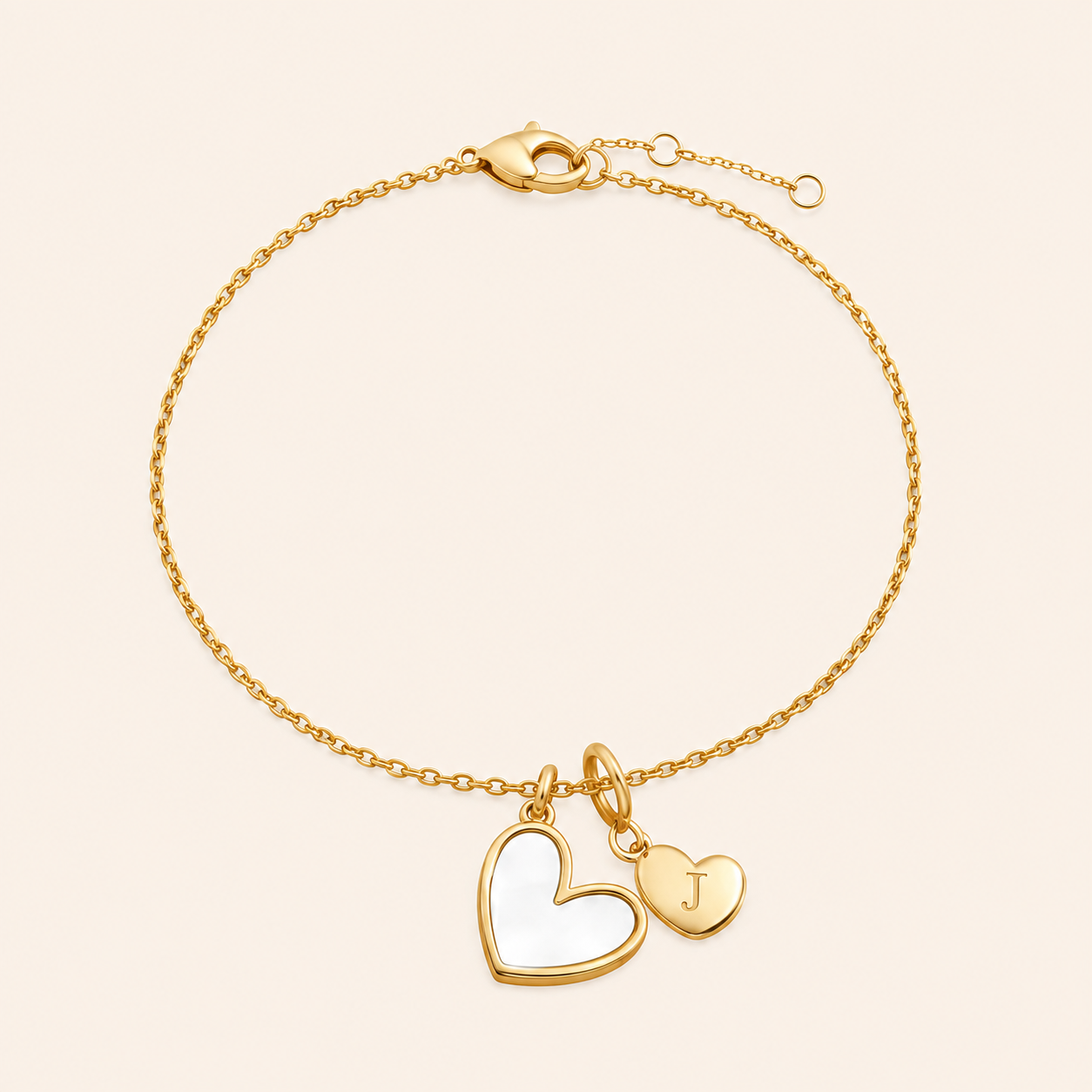 Mother of Pearl Initial Heart Charm Bracelet by Seeyoura