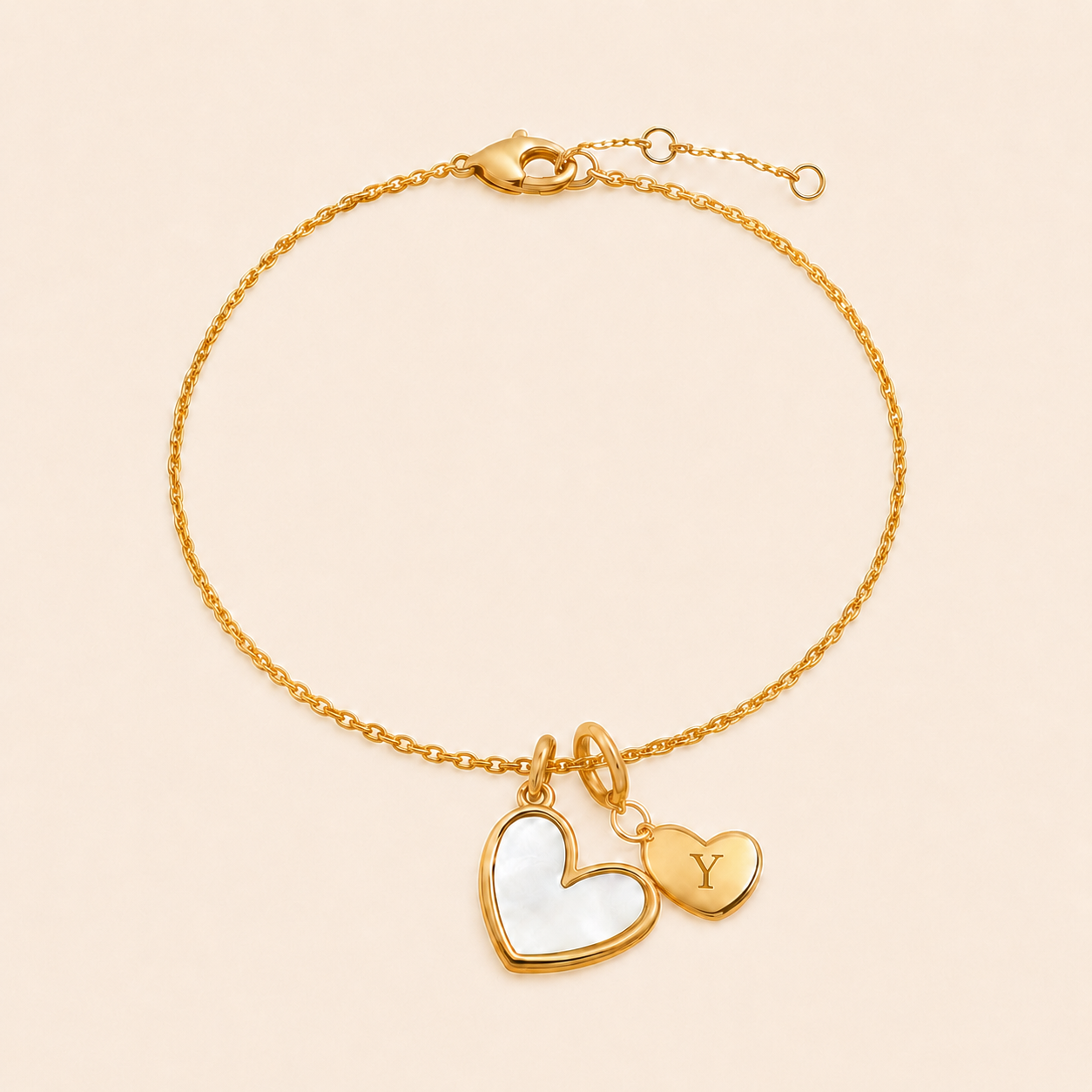 Mother of Pearl Initial Heart Charm Bracelet by Seeyoura