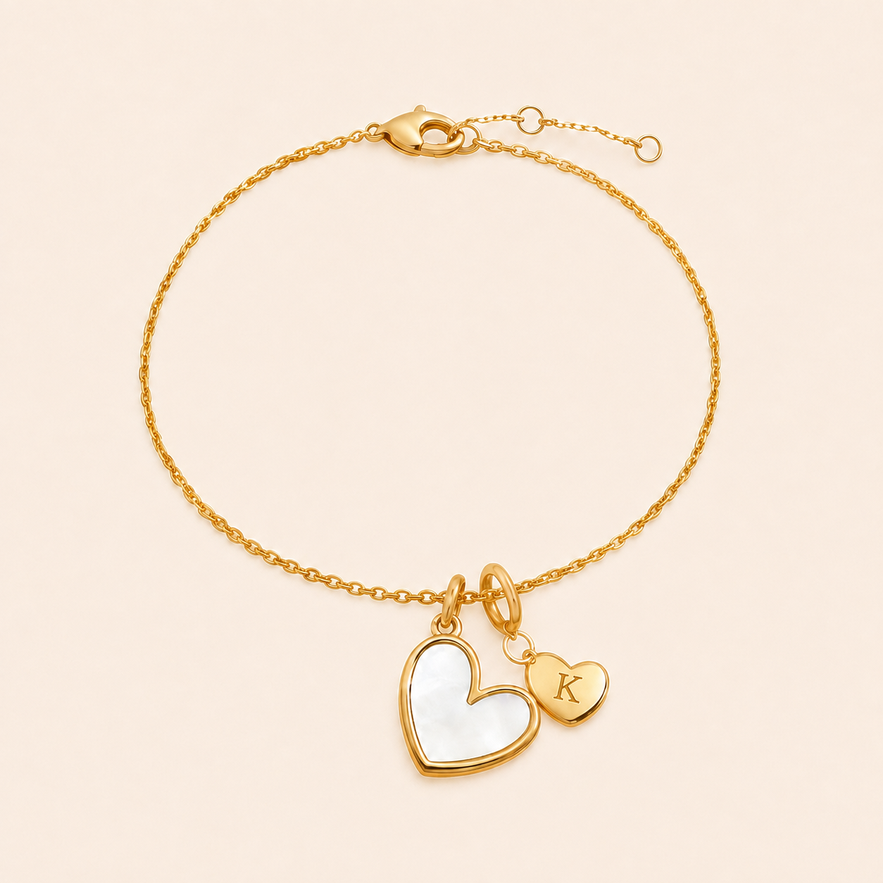 Mother of Pearl Initial Heart Charm Bracelet in K by Seeyoura