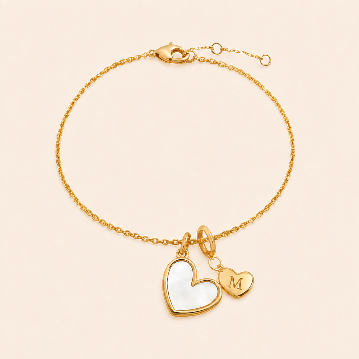 Mother of Pearl Initial Heart Charm Bracelet in M by Seeyoura