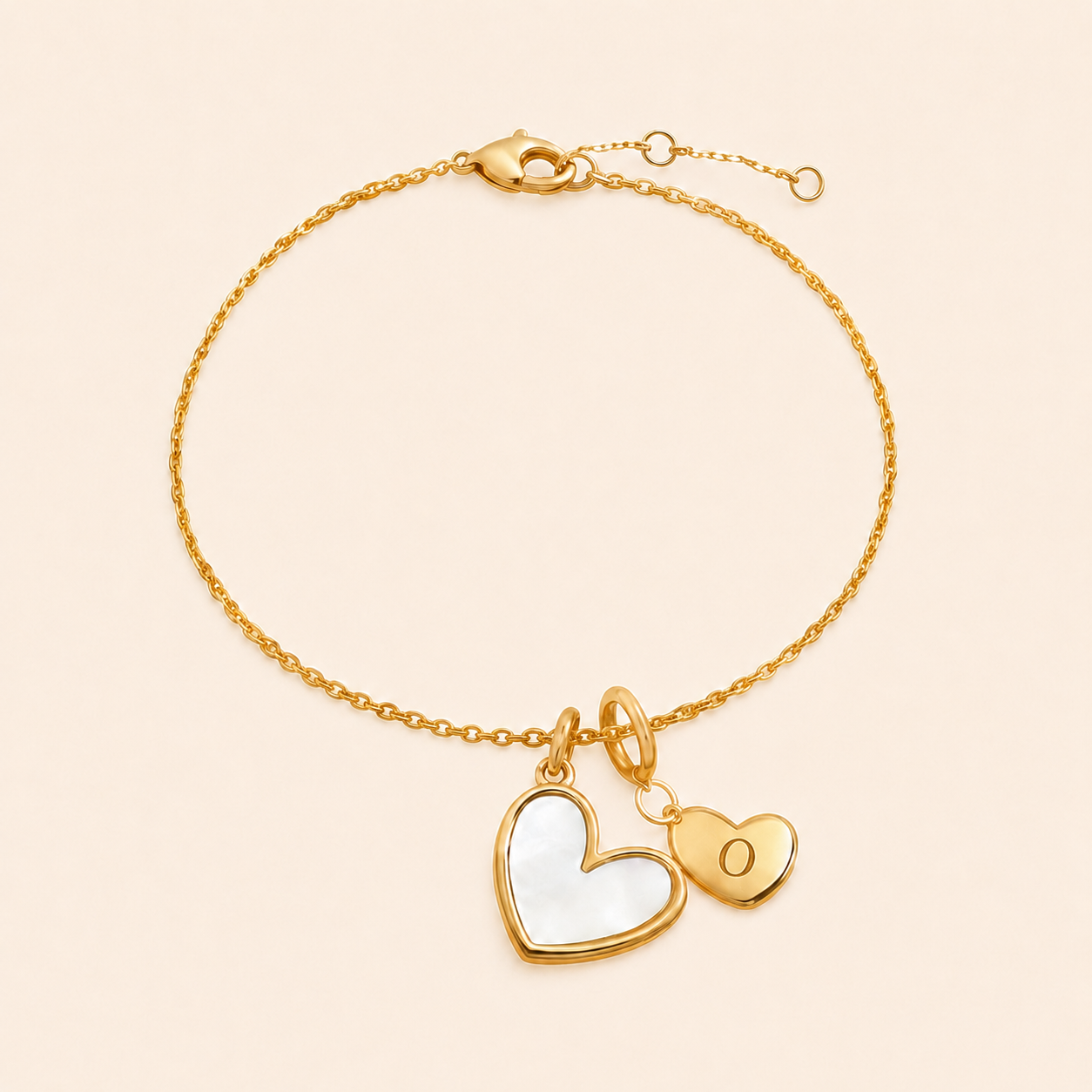 Mother of Pearl Initial Heart Charm Bracelet in O by Seeyoura