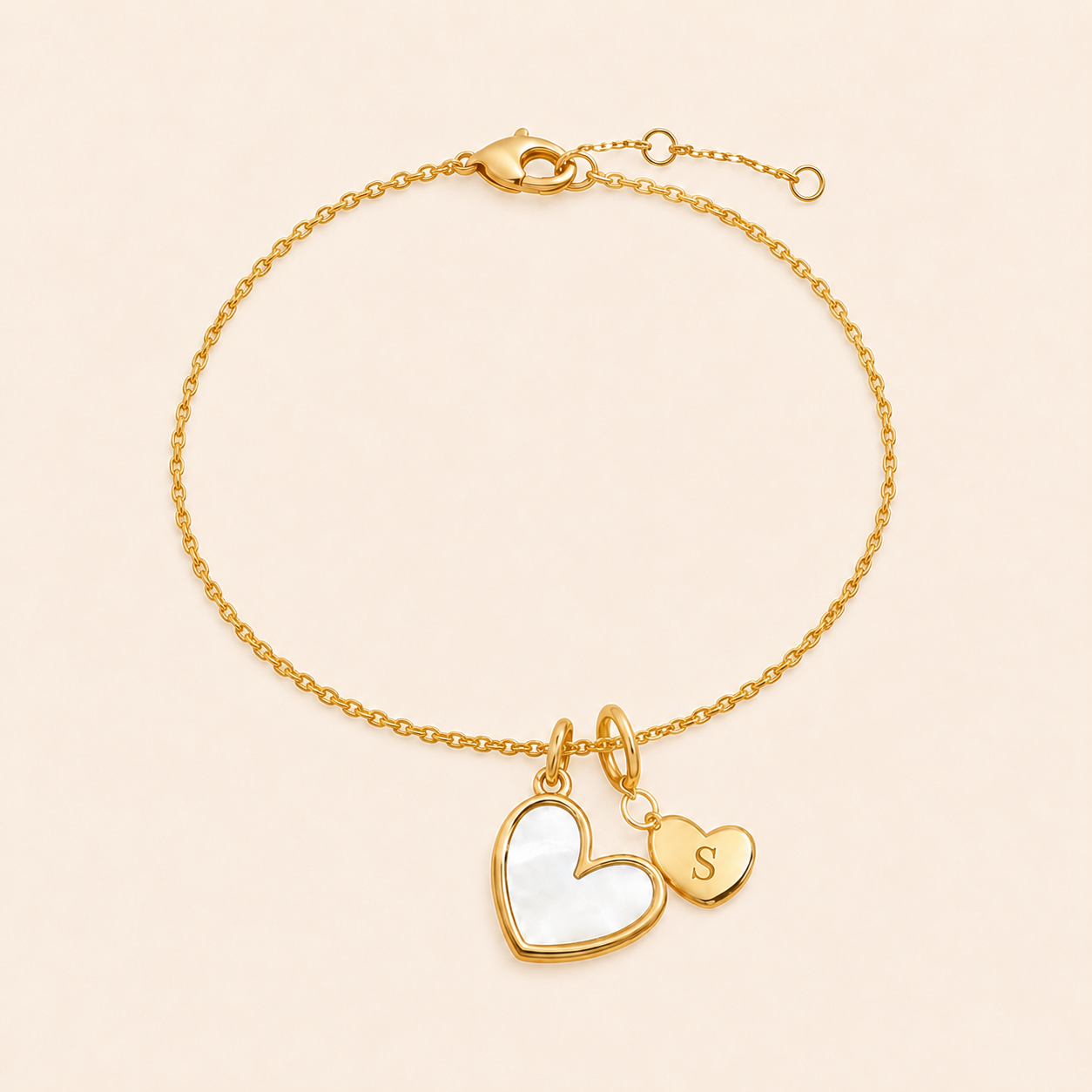 Mother of Pearl Initial Heart Charm Bracelet in S by Seeyoura
