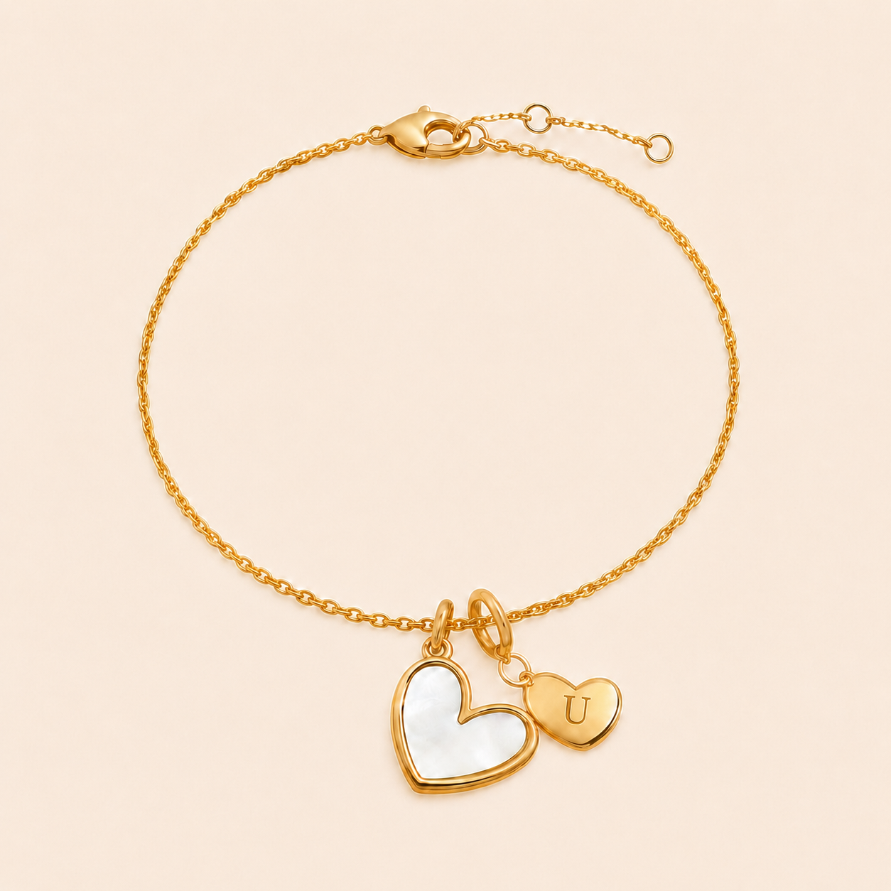 Mother of Pearl Initial Heart Charm Bracelet in U by Seeyoura