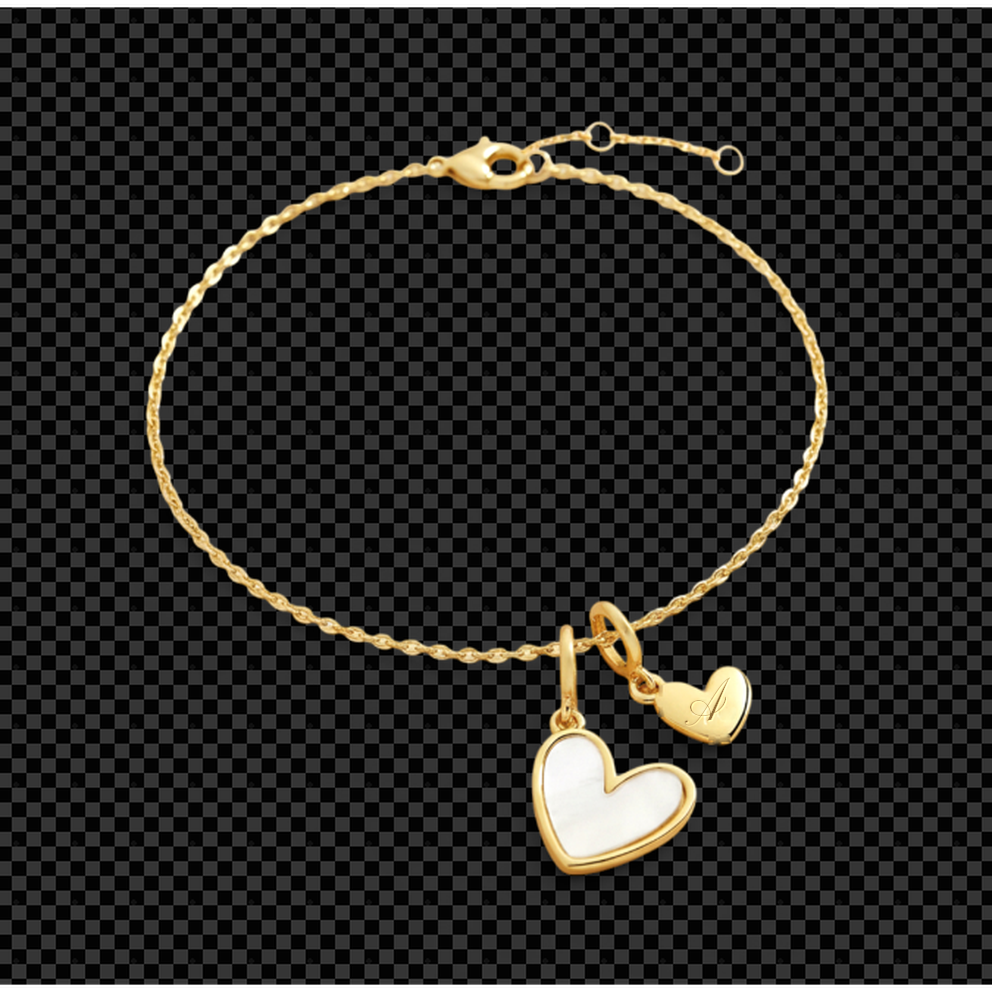 Dainty Mother Of Pearl Cable Chain Bracelet with Initial Heart Charm in A by Seeyoura