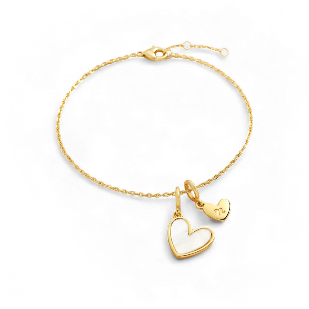 Dainty Mother Of Pearl Cable Chain Bracelet with Initial Heart Charm by Seeyoura