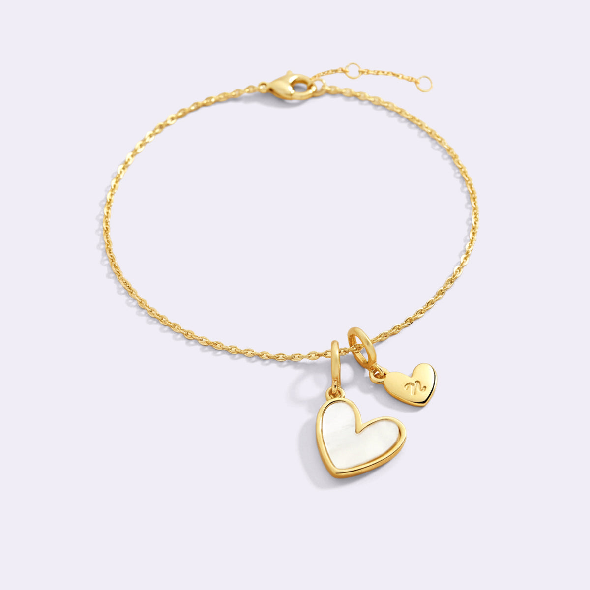 Dainty Mother Of Pearl Cable Chain Bracelet with Initial Heart Charm by Seeyoura