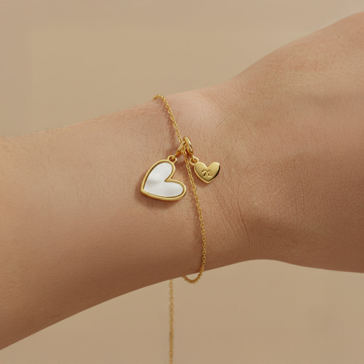 Dainty Mother Of Pearl Cable Chain Bracelet with Initial Heart Charm by Seeyoura