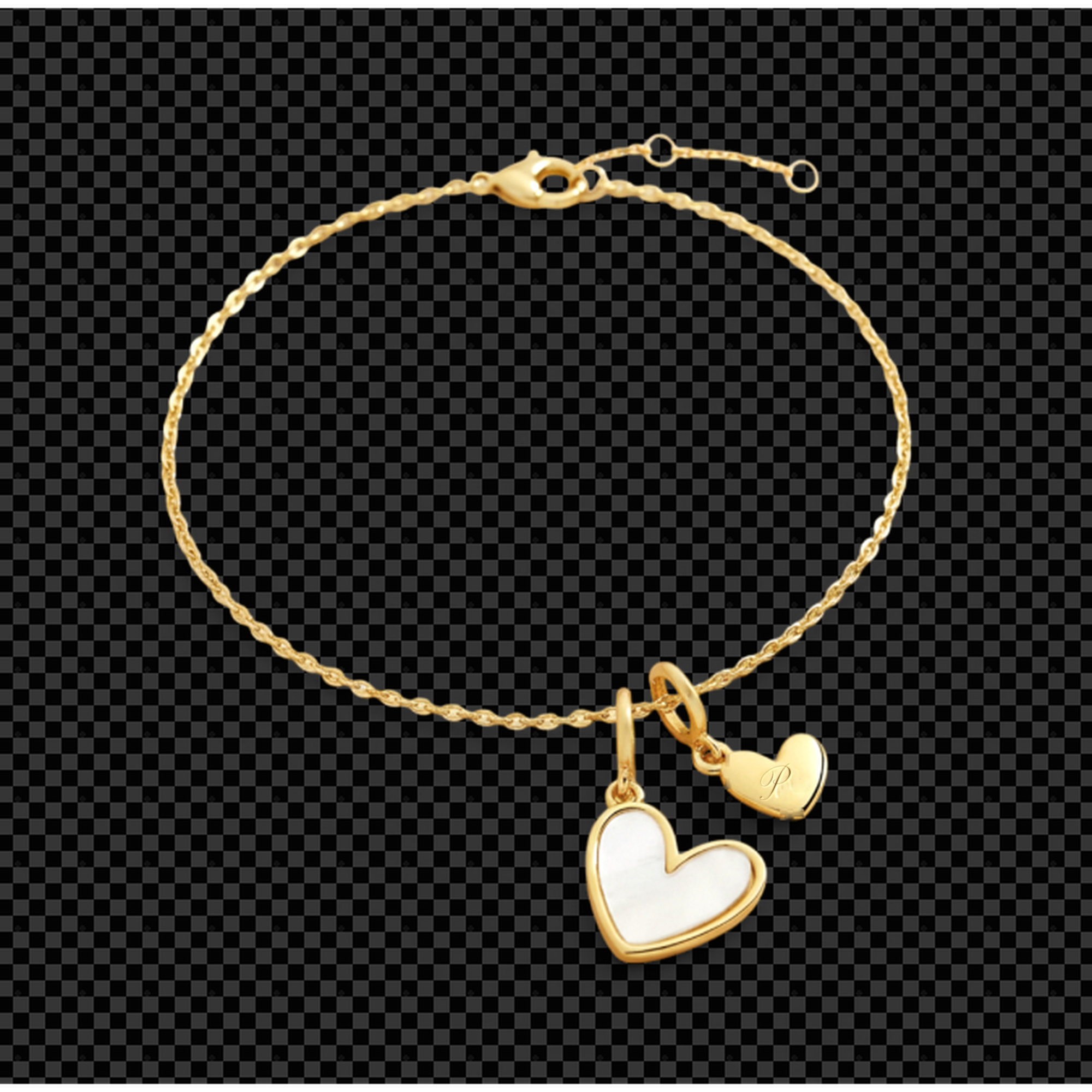 Dainty Mother Of Pearl Cable Chain Bracelet with Initial Heart Charm in P by Seeyoura