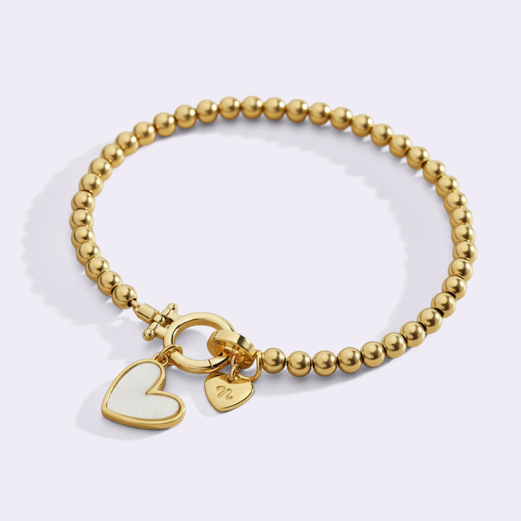 Mint Beaded Bracelet with Mother Of Pearl Initial Heart Charm by Seeyoura