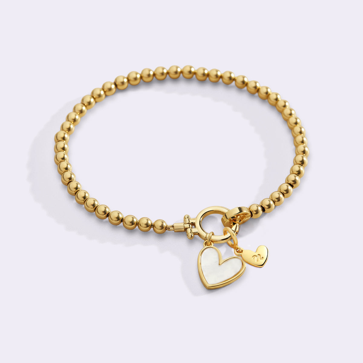 Mint Beaded Bracelet with Mother Of Pearl Initial Heart Charm by Seeyoura