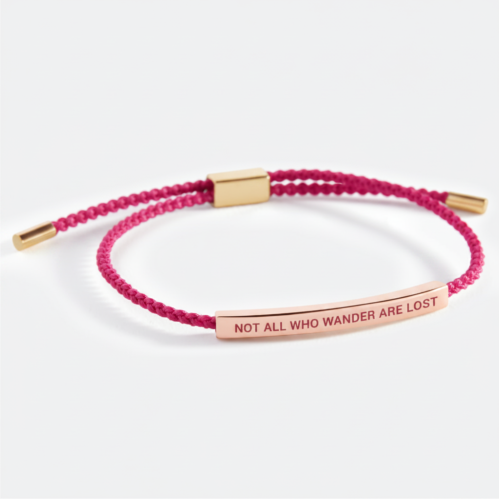 Not All Who Wander Are Lost Inspire Bracelet in Pink, 18-k-rose-gold-plated by Seeyoura