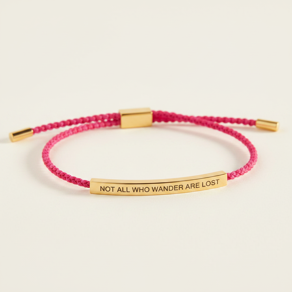 Not All Who Wander Are Lost Inspire Bracelet in Pink, gold by Seeyoura