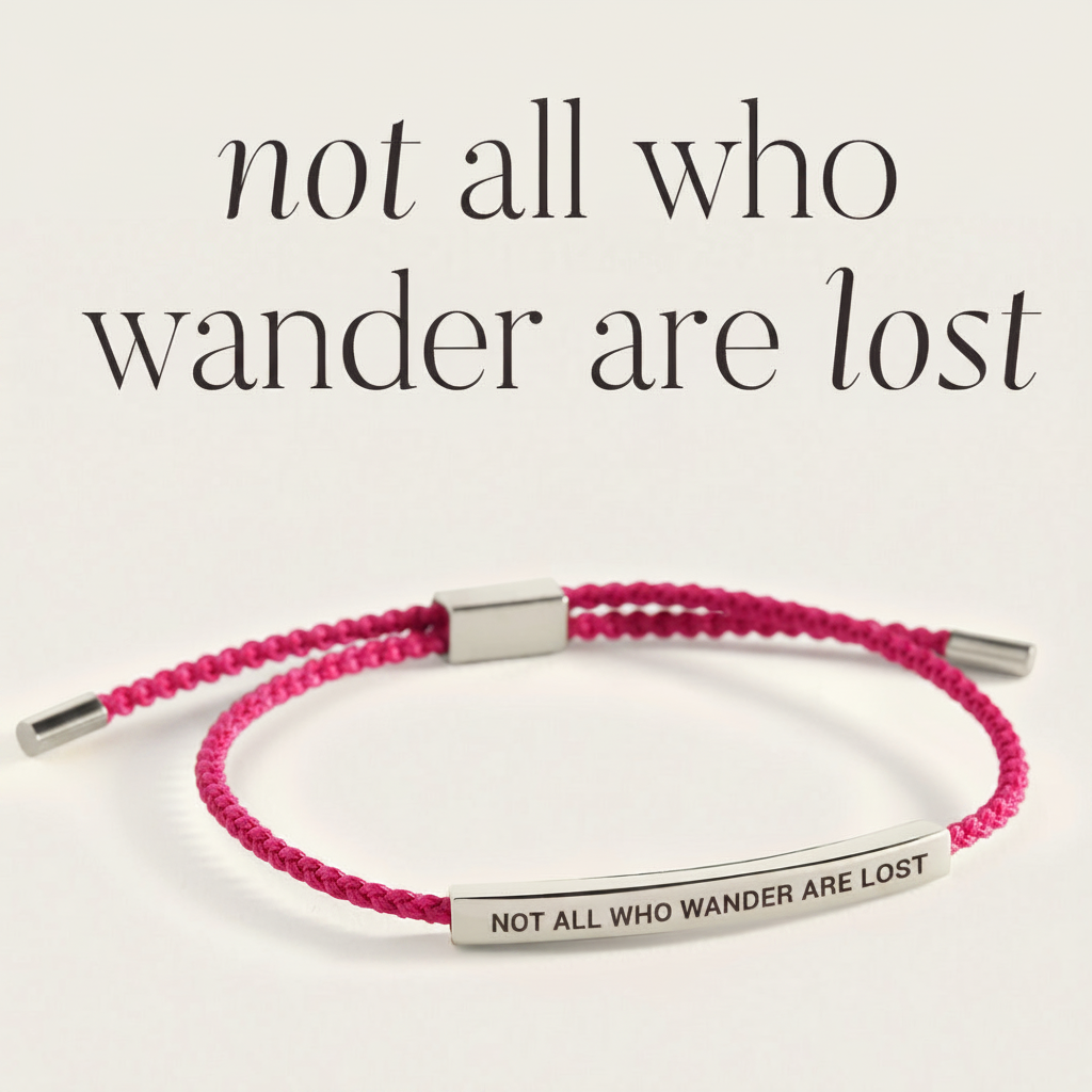Not All Who Wander Are Lost Inspire Bracelet in Pink, silver by Seeyoura