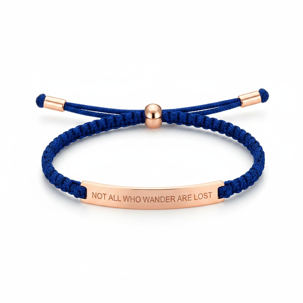 Not All Who Wander Are Lost Inspire Bracelet in Royal Blue, 18-k-rose-gold-plated by Seeyoura