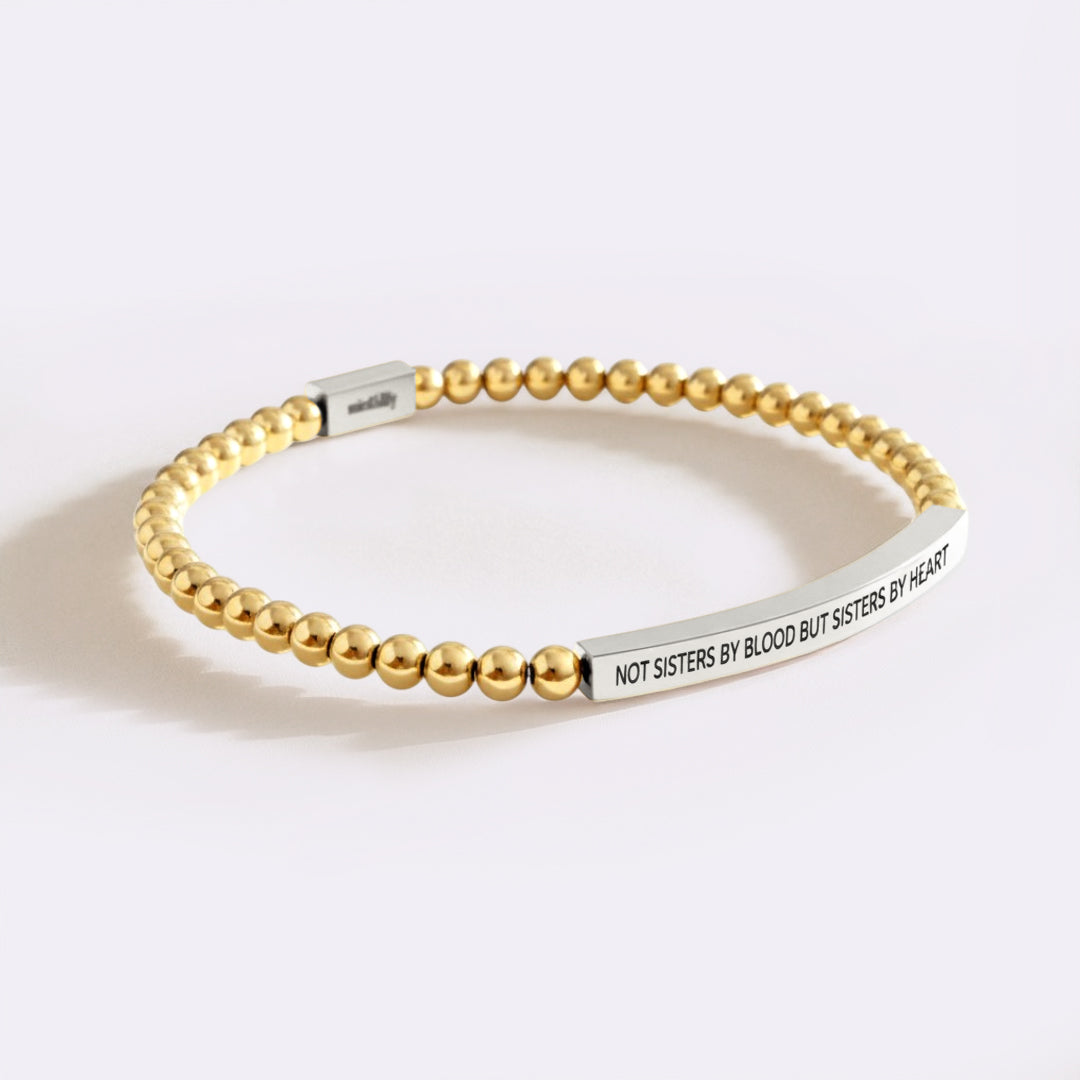 Not Sisters By Blood But Sisters By Heart Beaded Inspire Bracelet in silver-plate-with-gold-beads by Seeyoura