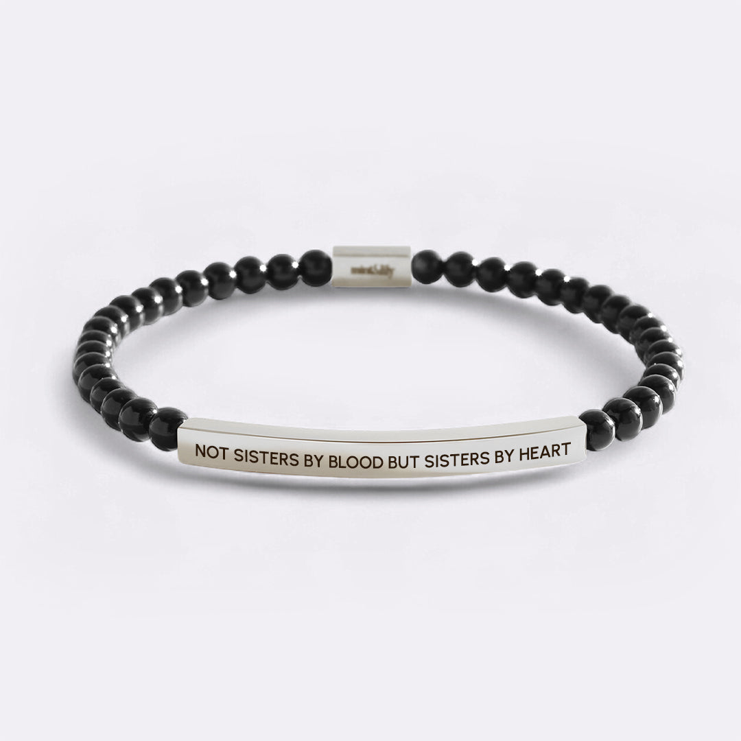 Not Sisters By Blood But Sisters By Heart Beaded Inspire Bracelet in silver-plate-with-onyx-beads by Seeyoura