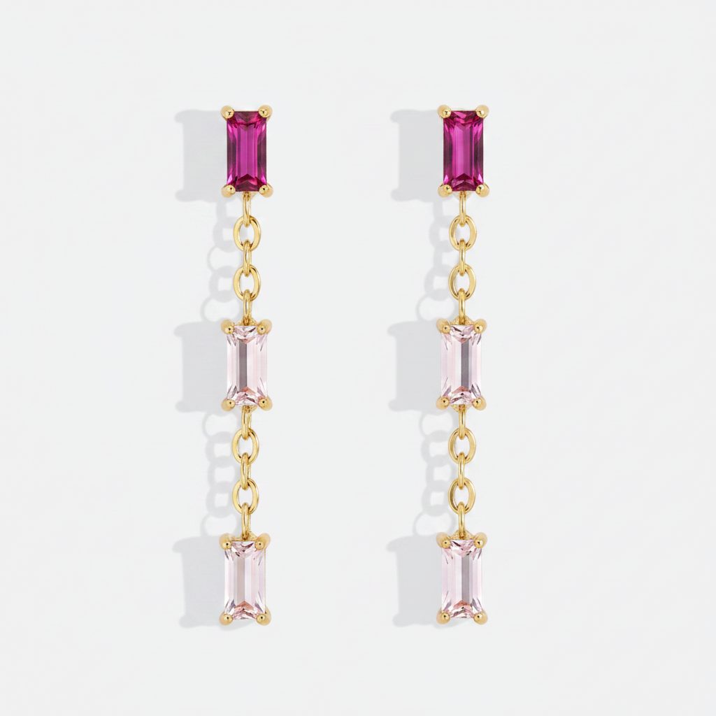 Ombré Baguette Dangle Earrings in pink by Seeyoura