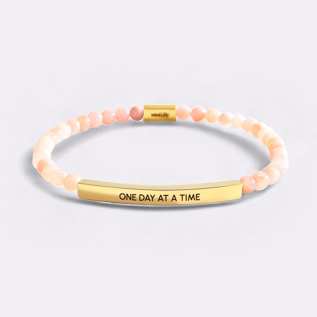 One Day At A Time Beaded Inspire Bracelet in gold-plate-and-rose-quartz by Seeyoura