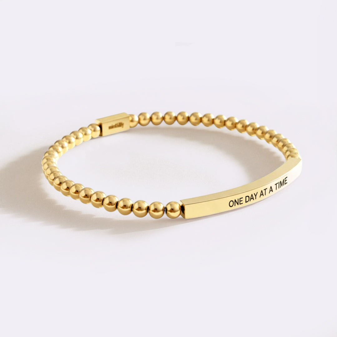 One Day At A Time Beaded Inspire Bracelet in gold-plate-with-gold-beads by Seeyoura