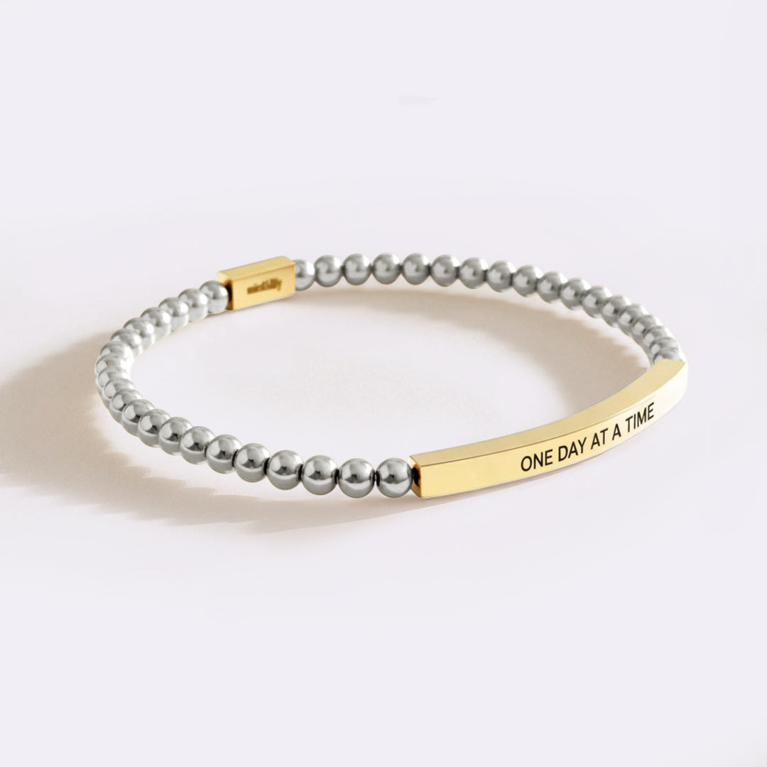 One Day At A Time Beaded Inspire Bracelet in gold-plate-with-silver-beads by Seeyoura