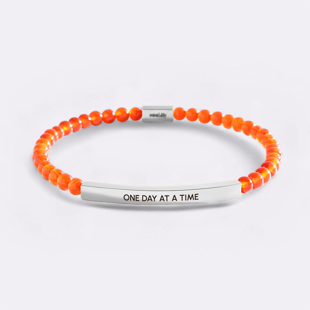 One Day At A Time Beaded Inspire Bracelet in silver-plate-with-carnelian-beads by Seeyoura