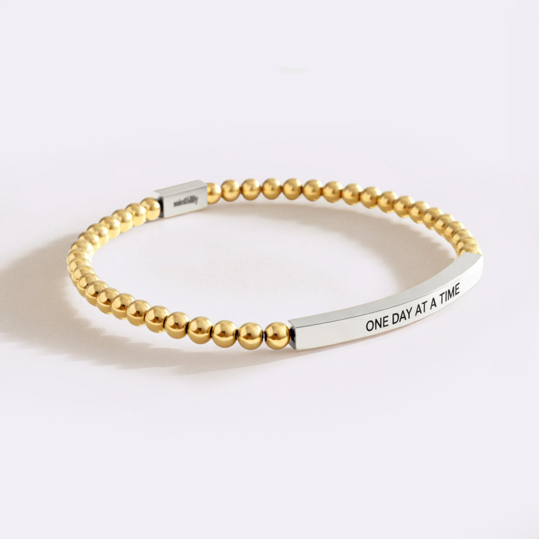 One Day At A Time Beaded Inspire Bracelet in silver-plate-with-gold-beads by Seeyoura