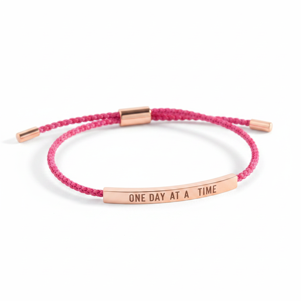 One Day at a Time Inspire Bracelet in Pink, 18-k-rose-gold-plated by Seeyoura