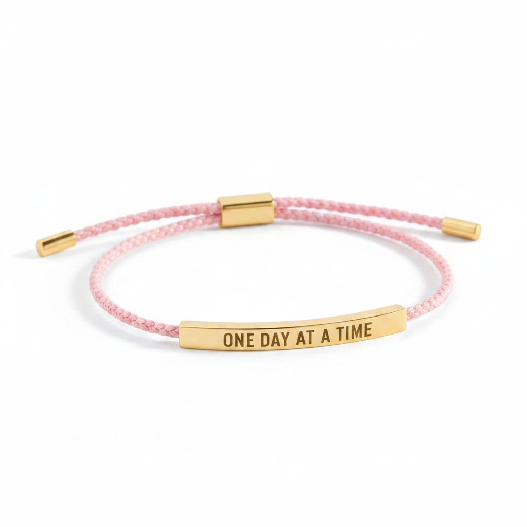 One Day at a Time Inspire Bracelet in Pink, gold by Seeyoura