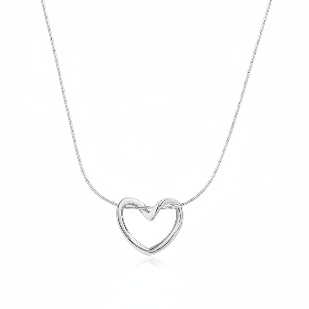 Open Heart Necklace in Silver by Seeyoura