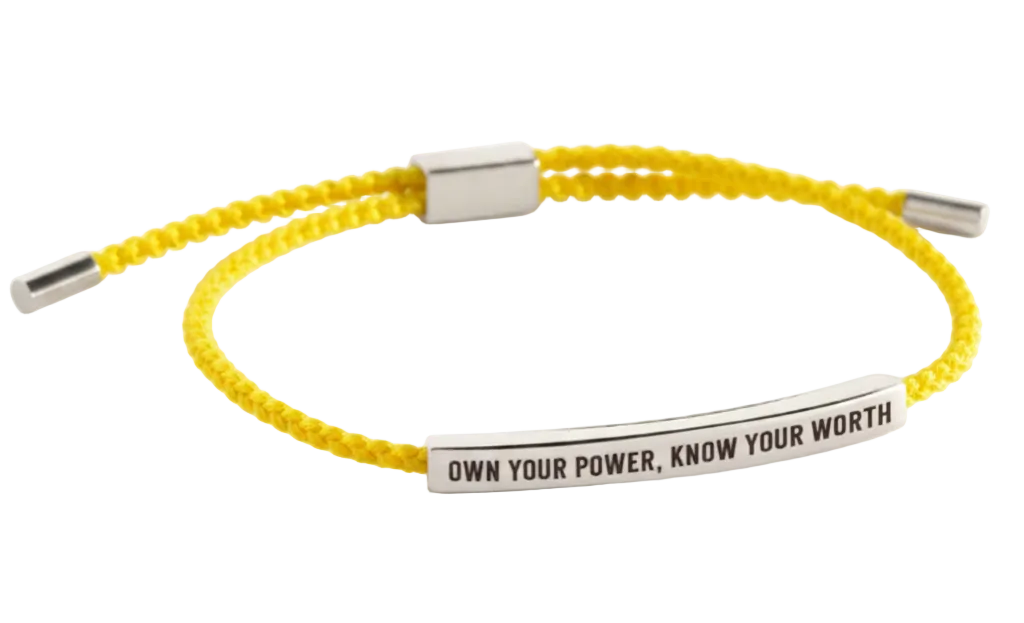 Own Your Power, Know Your Worth Inspire Bracelet in Lemon Yellow, silver by Seeyoura