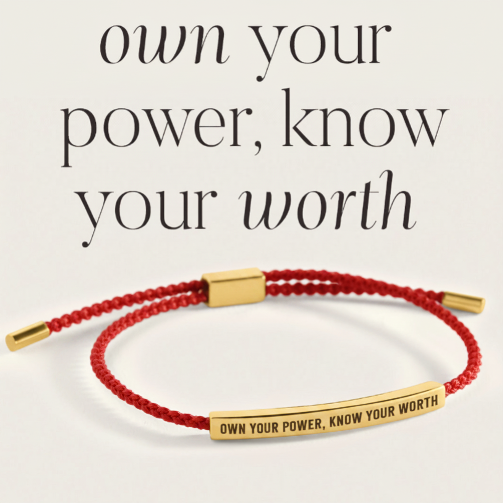 Own Your Power, Know Your Worth Inspire Bracelet in Lucky Red, gold by Seeyoura