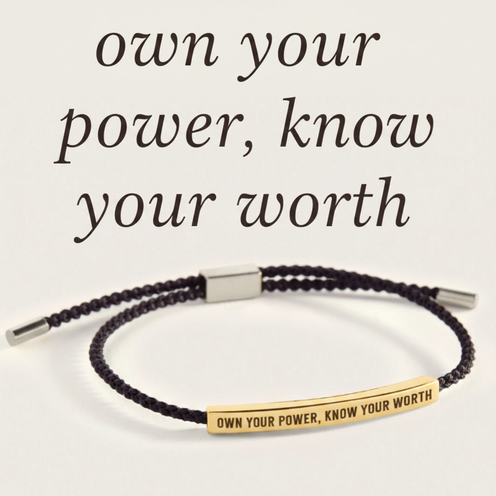 Own Your Power, Know Your Worth Inspire Bracelet in Midnight Black, gold by Seeyoura