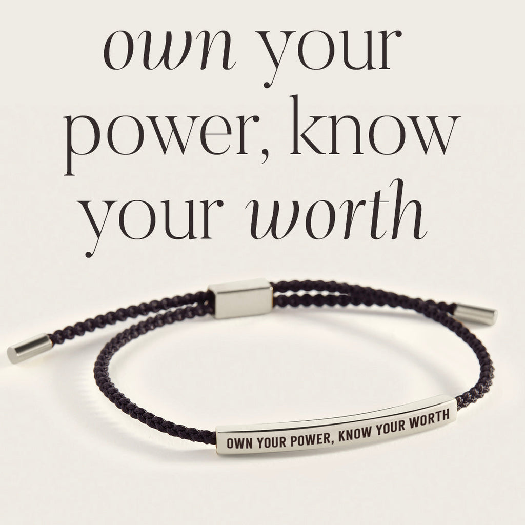 Own Your Power, Know Your Worth Inspire Bracelet in Midnight Black, silver by Seeyoura