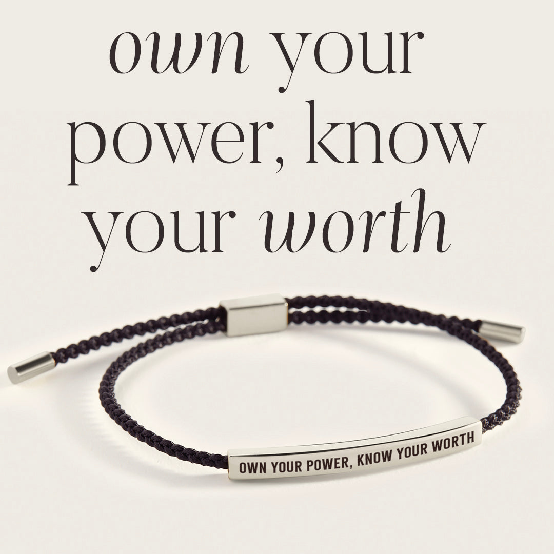 Own Your Power, Know Your Worth Inspire Bracelet in Midnight Black, silver by Seeyoura