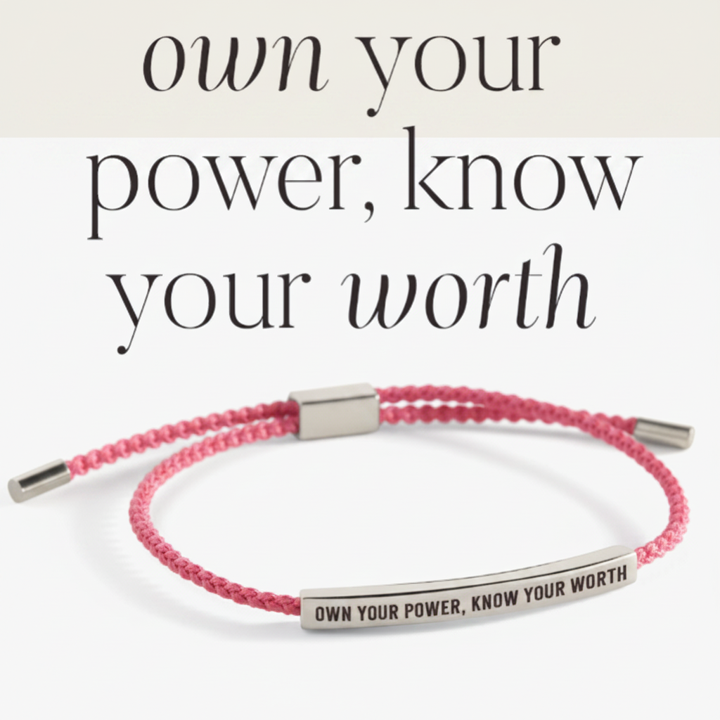 Own Your Power, Know Your Worth Inspire Bracelet in Pink, silver by Seeyoura