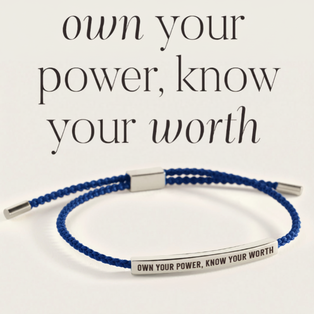 Own Your Power, Know Your Worth Inspire Bracelet in Royal Blue, silver by Seeyoura