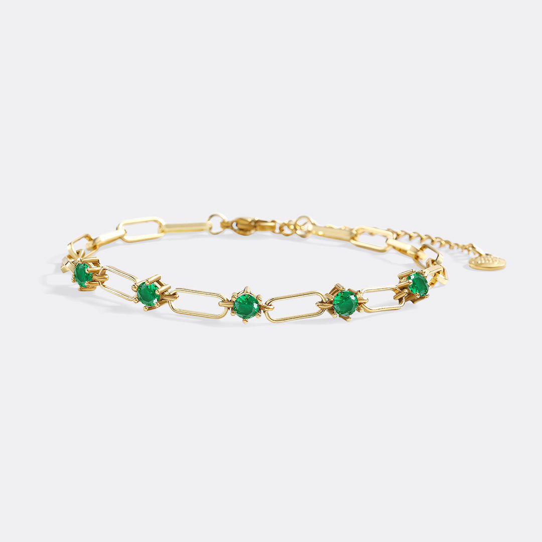 Paperclip Bracelet with Gemstone Accents in emerald-may by Seeyoura