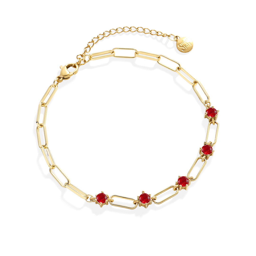 Paperclip Bracelet with Gemstone Accents in ruby-july by Seeyoura