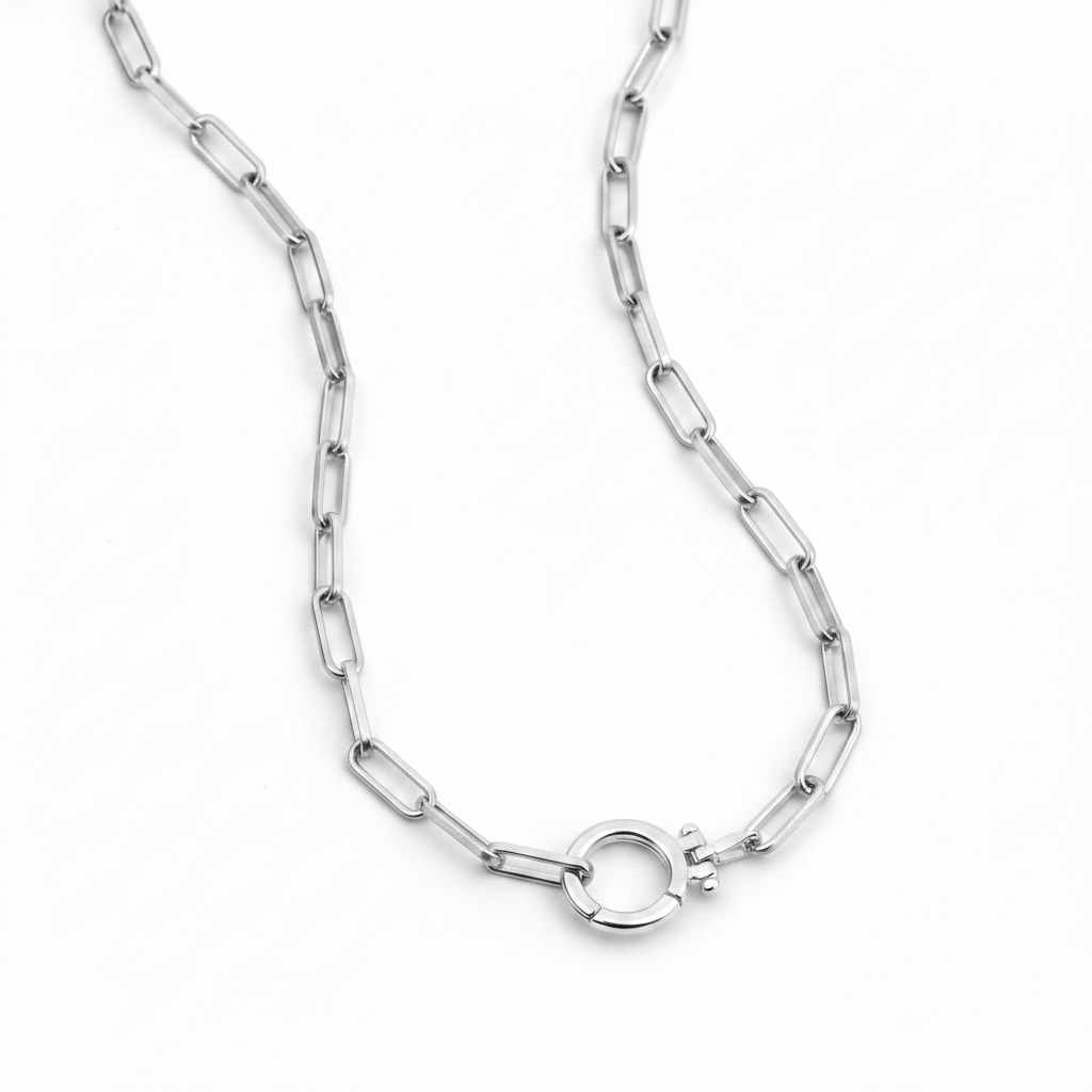 Mint Paperclip Necklace in silver, 18" by Seeyoura