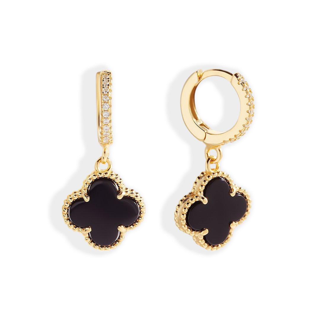 Pavé Clover Drop Earrings in black-enamel by Seeyoura