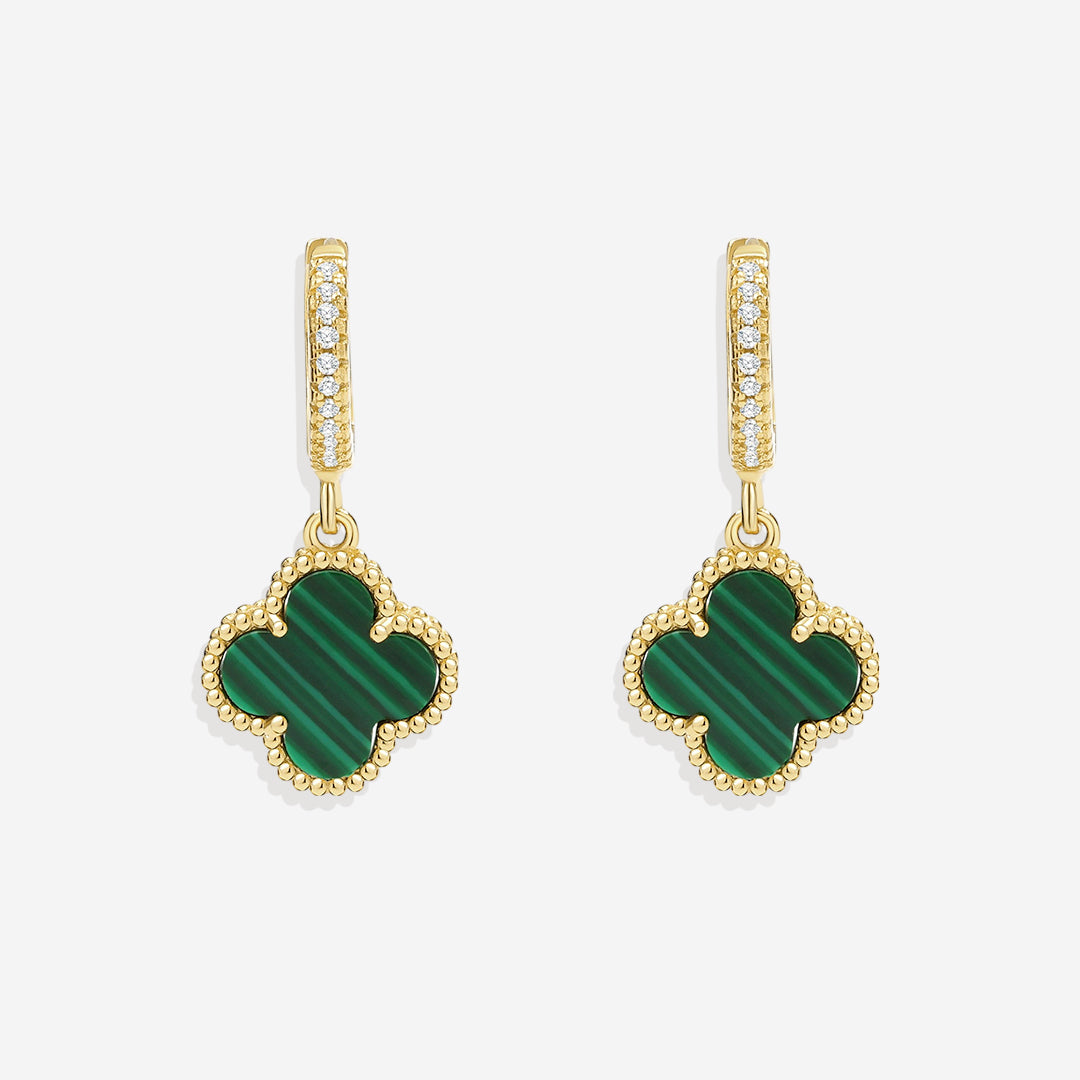 Pavé Clover Drop Earrings in malachite by Seeyoura