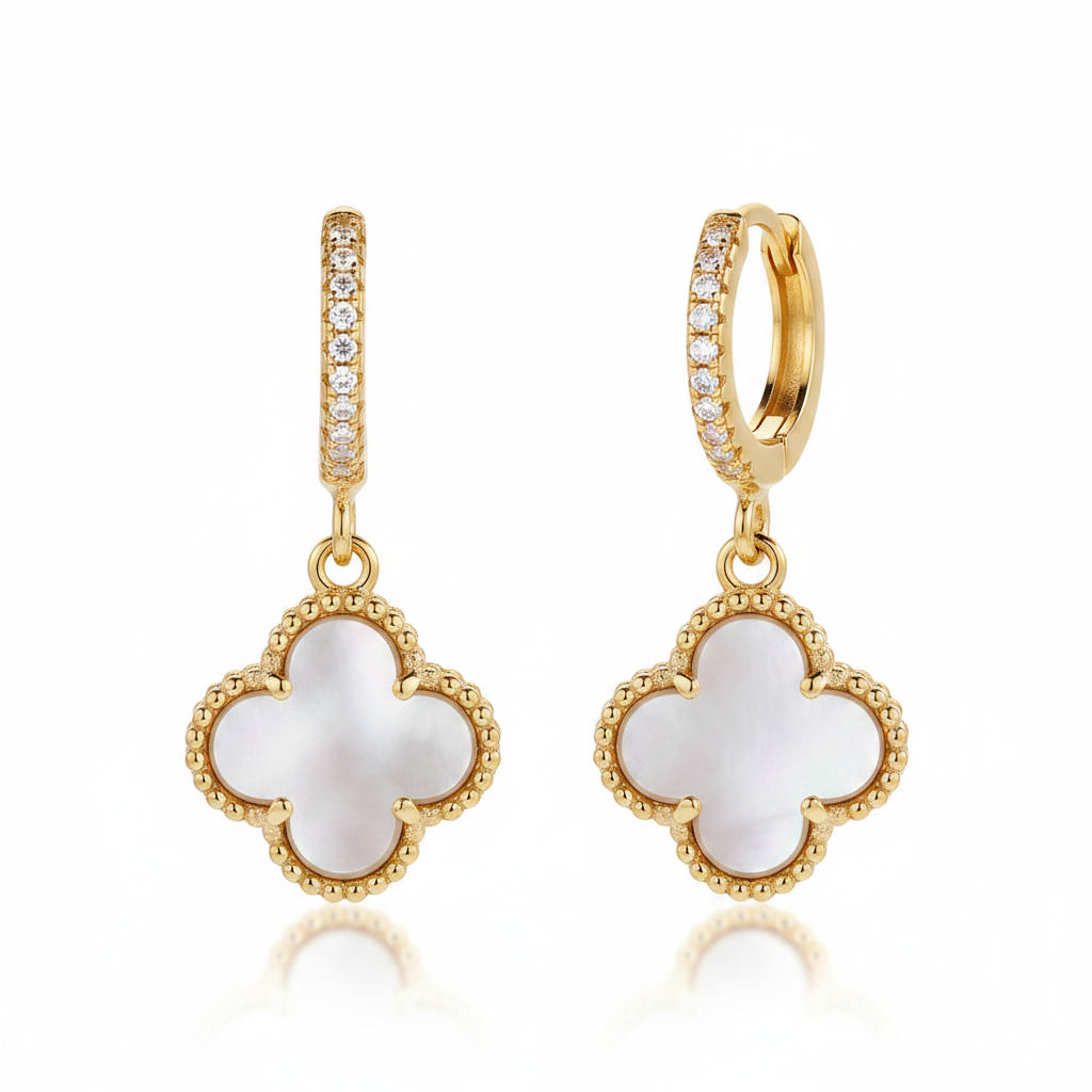 Pavé Clover Drop Earrings in mother-of-pearl by Seeyoura
