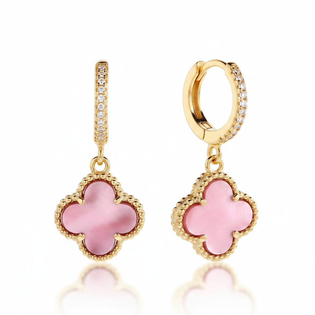 Pavé Clover Drop Earrings in pink-enamel by Seeyoura