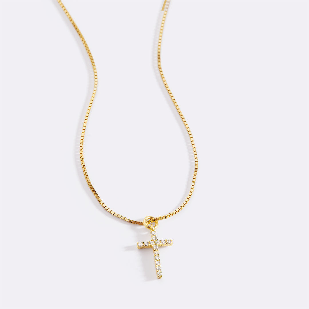 Pavé Cross Necklace in gold by Seeyoura