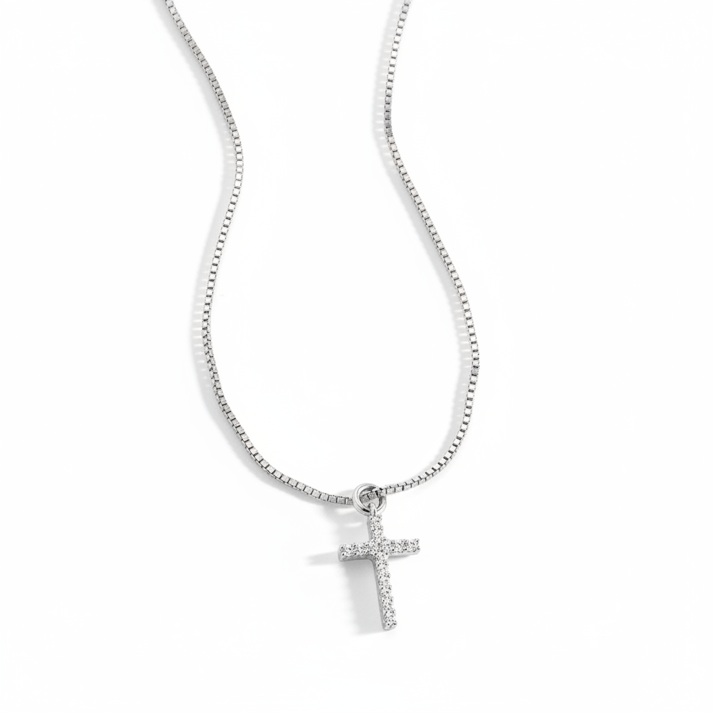 Pavé Cross Necklace in silver by Seeyoura